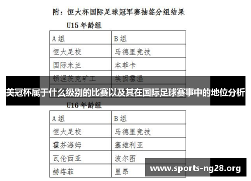 美冠杯属于什么级别的比赛以及其在国际足球赛事中的地位分析 美冠杯属于什么级别的比赛以及其在国际足球赛事中的地位分析